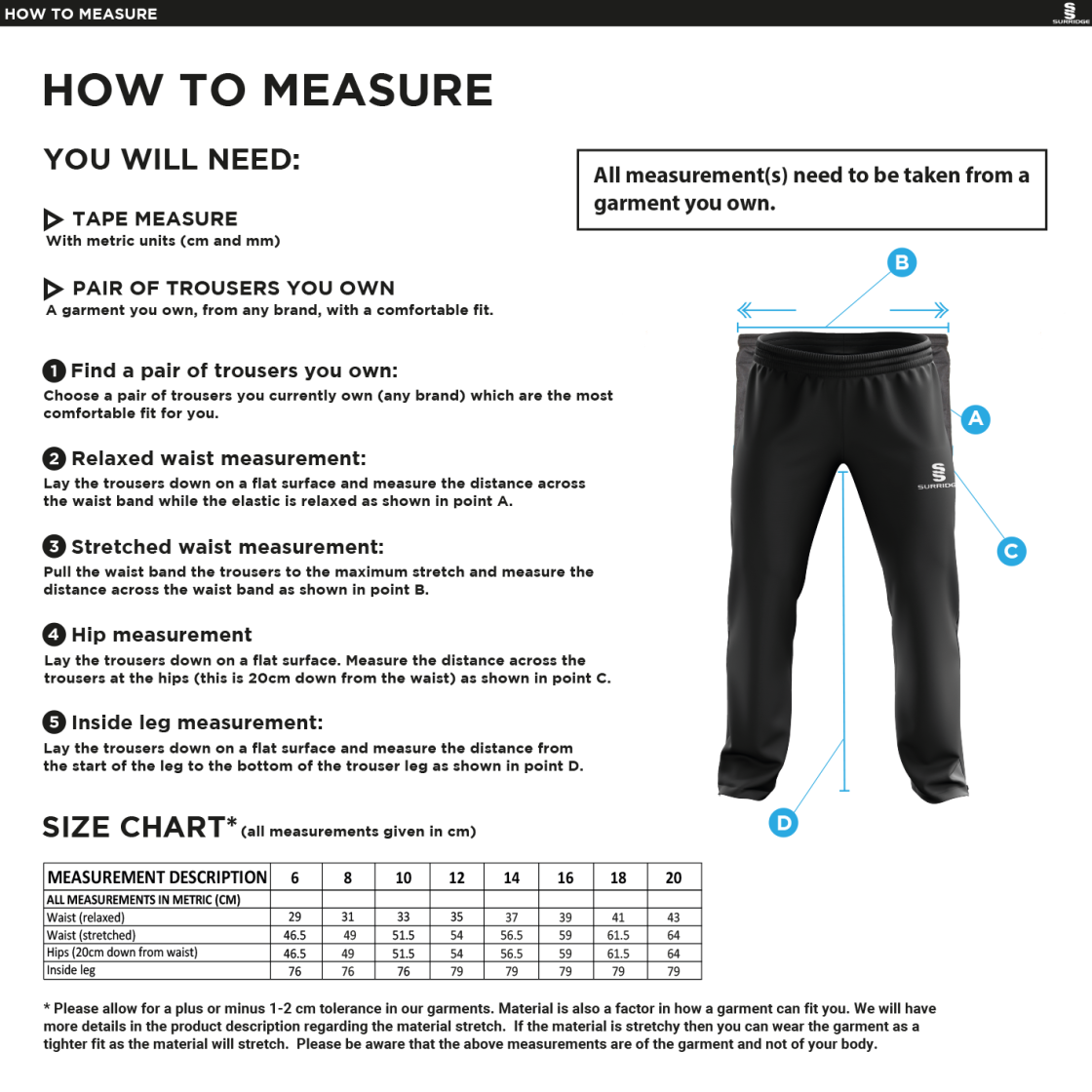 Bath Sword Club Women's Rip Stop Track Pant : Black - Size Guide