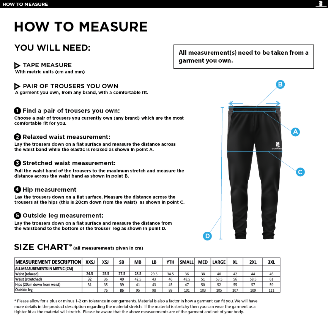 Bath Sword Club Tek Slim Training Pants : Black - Size Guide